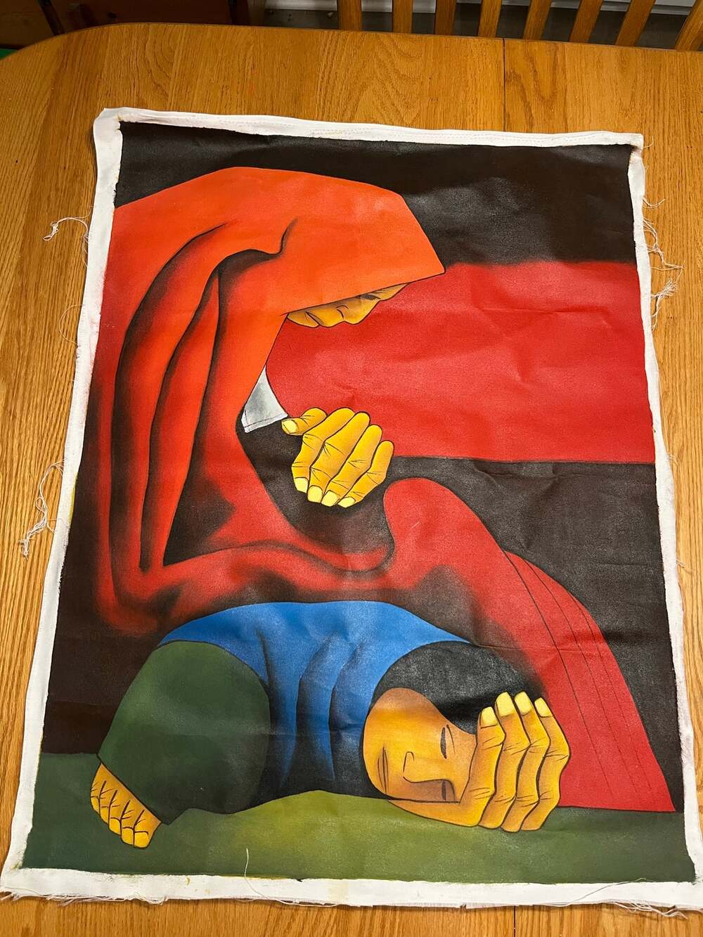 VTG Mother & Child Canvas Painting South American Eduardo Kingman Style